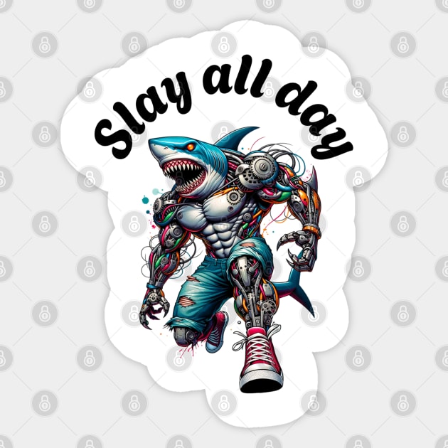 Cyber Shark: Slay All Day Sticker by Steve